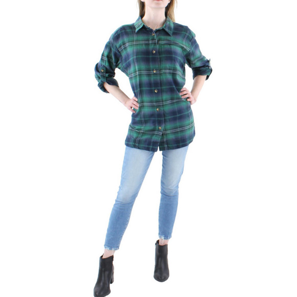 Columbia Women Cotton Plaid Button-Down Top Spruce Multi Size XL - Picture 1 of 2